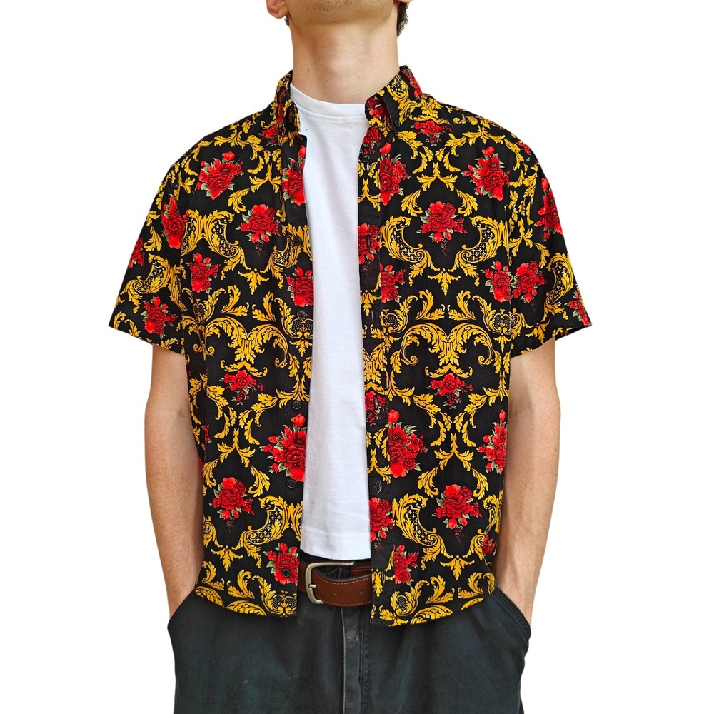 Denim & Flower Ricky Singh Mens Large Cropped Baroque Floral Button Up